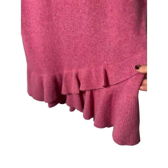 Isaac Mizrahi Pink Cashmere V-Neck Ruffle Peplum Sweater | Women’s Size M - Picture 5 of 9